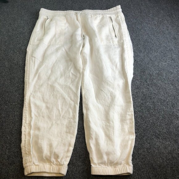Athleta Jogger Womens Size 18 White Cabo Linen Zip Pockets Elastic Waist Beach - Picture 3 of 11